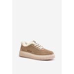 Leather women's sneakers insulated with fur Lee Cooper beige smeđa